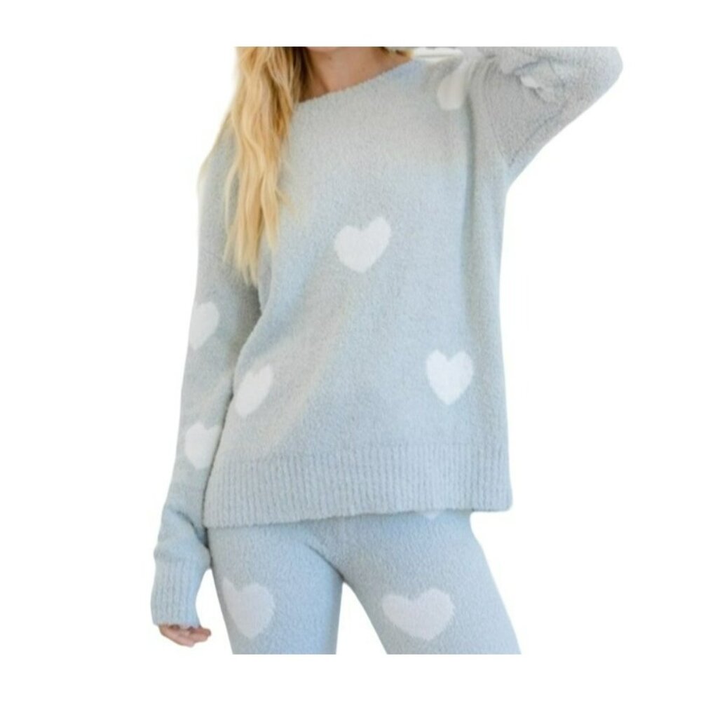 Hem and Thread Comfy Heart Loungewear Two Piece Set Size Large NWT